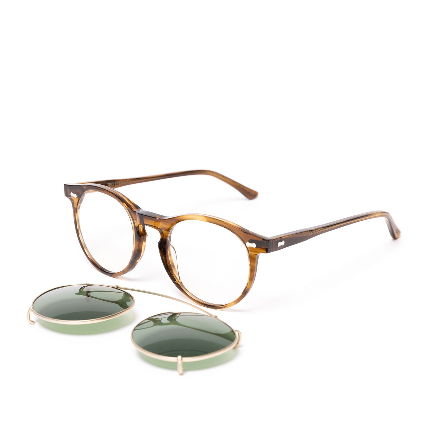 Sunglasses "CLIP-PLEAT Earth" with Green Lenses - handmade